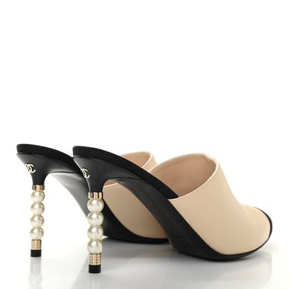 Chanel Lambskin Grosgrain Cap Toe Pearl Mule 38 Beige Black 4 of 8