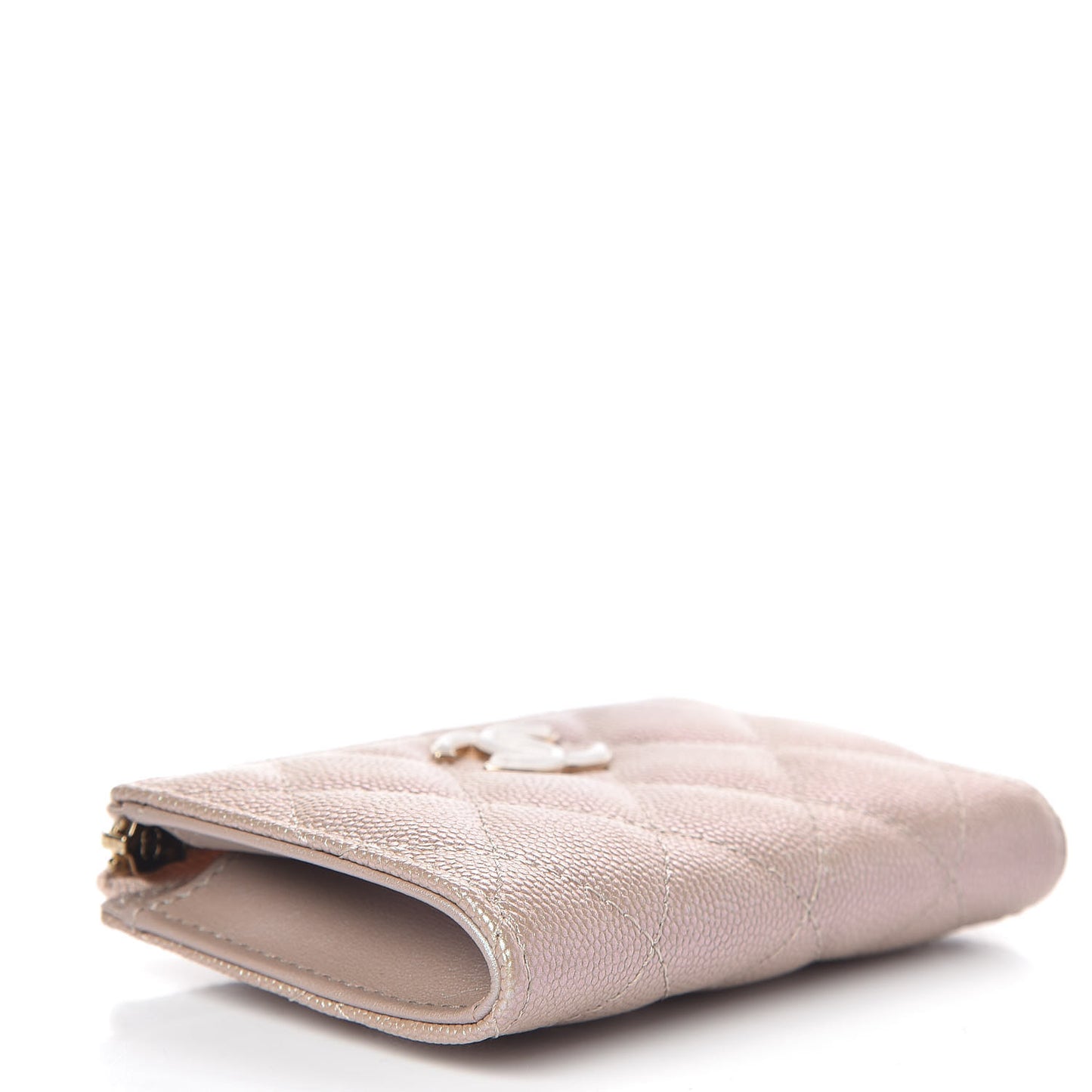 Iridescent Caviar Quilted Key Holder Case Light Gold