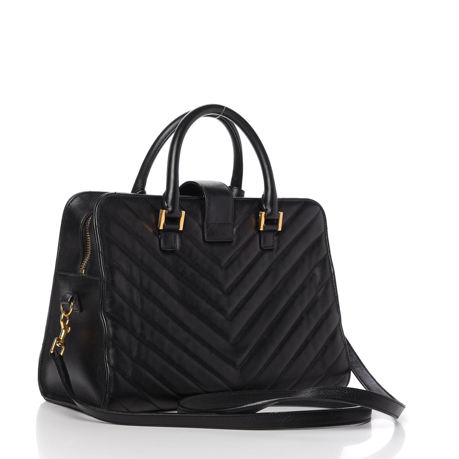 Saint Laurent Calfskin Matelasse Chevron Small Monogram Cabas Black 3 of 11