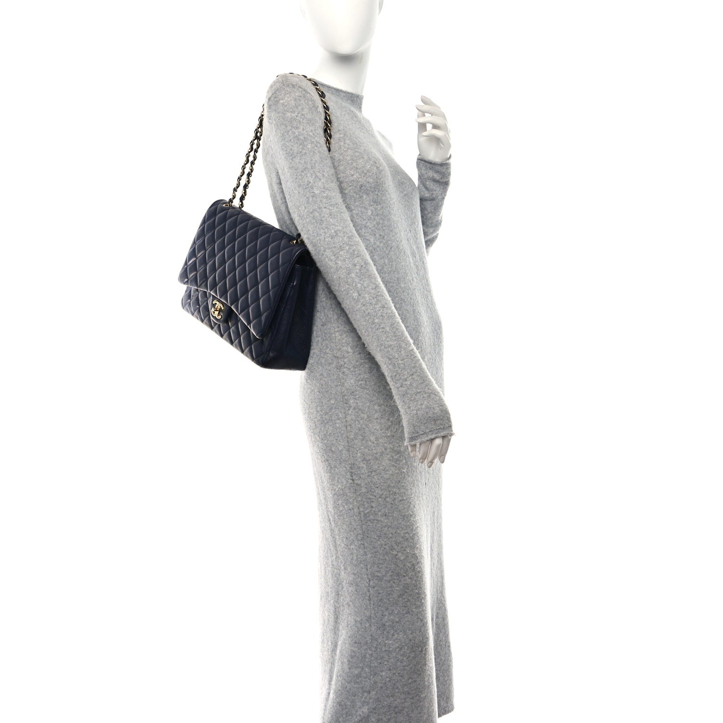 Caviar Quilted Maxi Double Flap Navy Blue