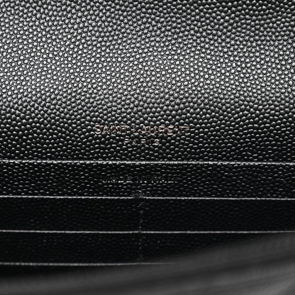 Saint Laurent Grain De Poudre Matelasse Chevron Monogram Monochrome Envelope Chain Wallet Black 6 of 13