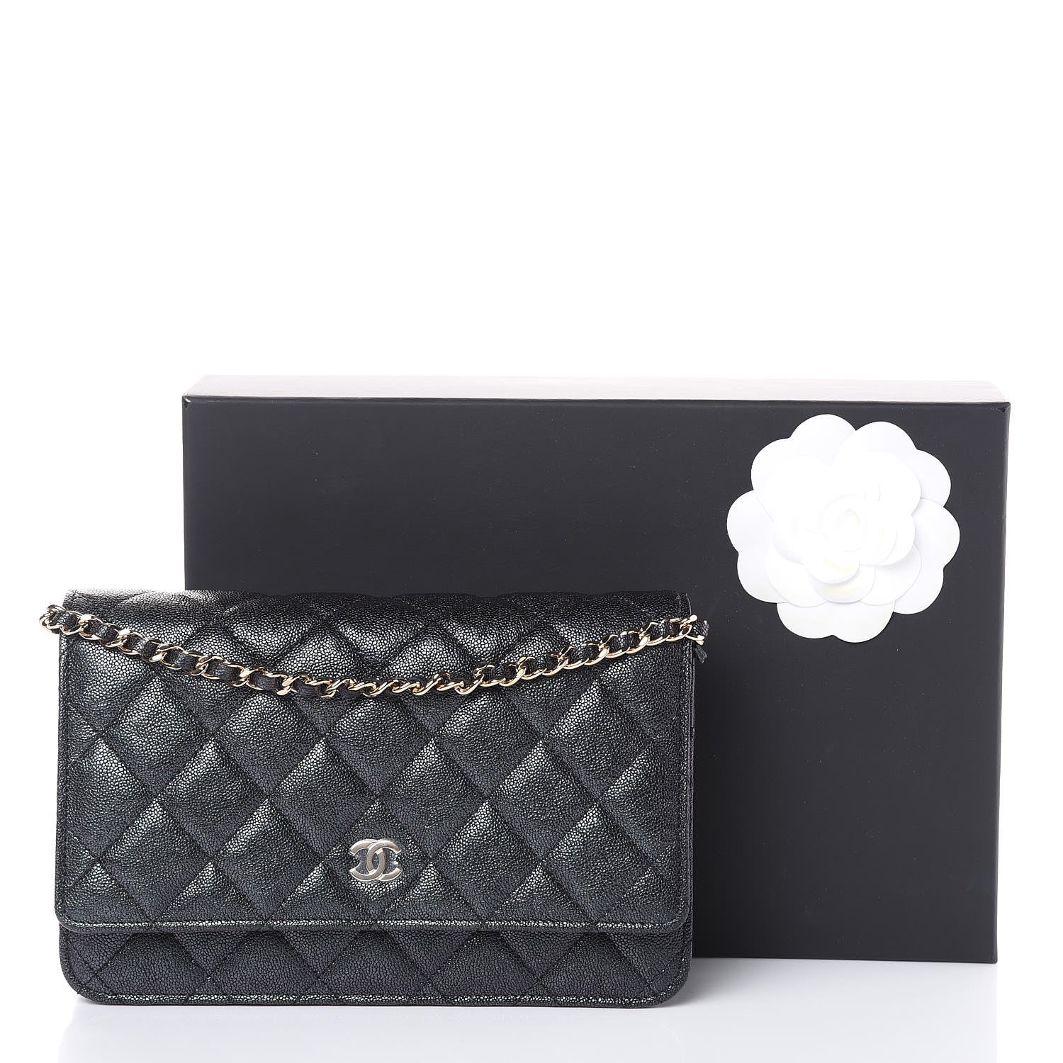 Chanel Iridescent Caviar Quilted Wallet On Chain WOC Black 11 of 11