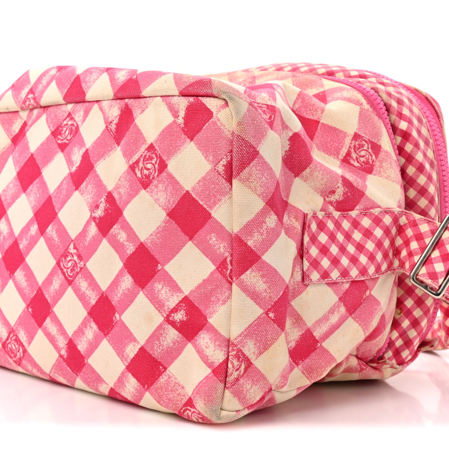 Canvas Gingham Printed CC Lunch Box Bag Pink White
