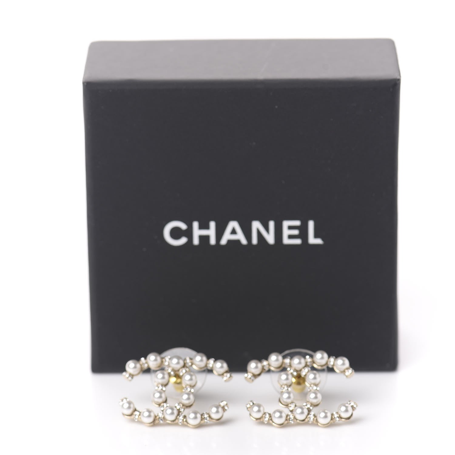 Chanel Pearl Crystal Nefertiti CC Earrings Gold 5 of 5