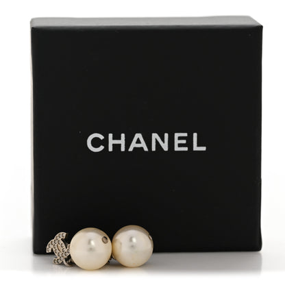 Chanel Crystal Pearl CC Drop Earrings Silver Pearly White 7 of 7
