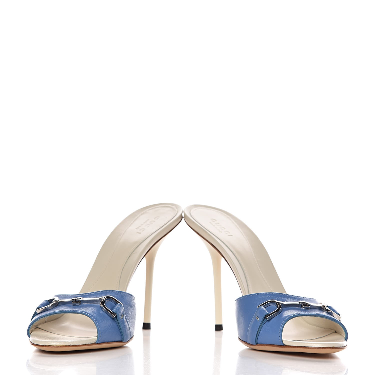 Gucci Malaga Kid Horsebit High Heel Slide Sandals 37.5 Light Splash 5 of 10