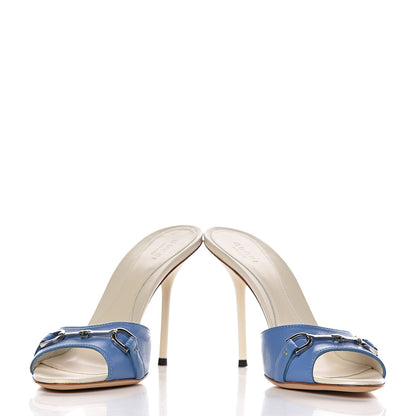 Gucci Malaga Kid Horsebit High Heel Slide Sandals 37.5 Light Splash 5 of 10