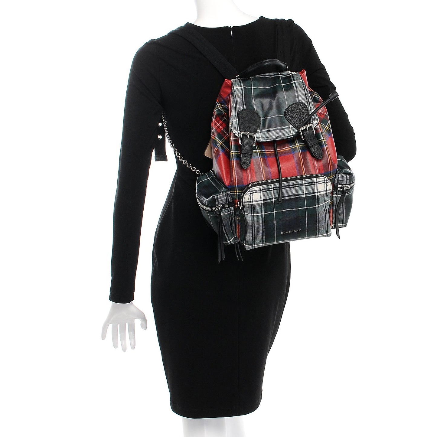 Laminated Tartan Patchwork Medium Rucksack Backpack Military Red