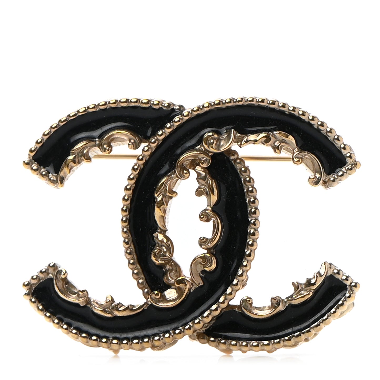 Enamel CC Baroque Brooch Black Gold
