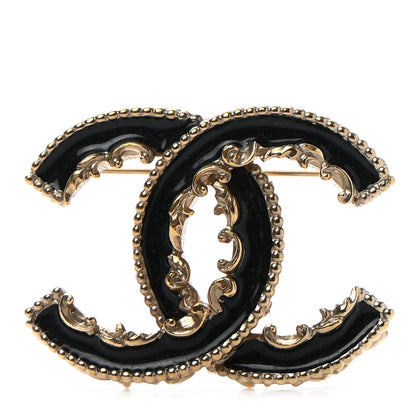 Chanel Enamel CC Baroque Brooch Black Gold 1 of 5