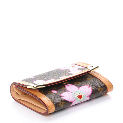 Louis Vuitton Monogram Cherry Blossom Porte-Monnaie Plat Coin Purse Brown 4 of 10