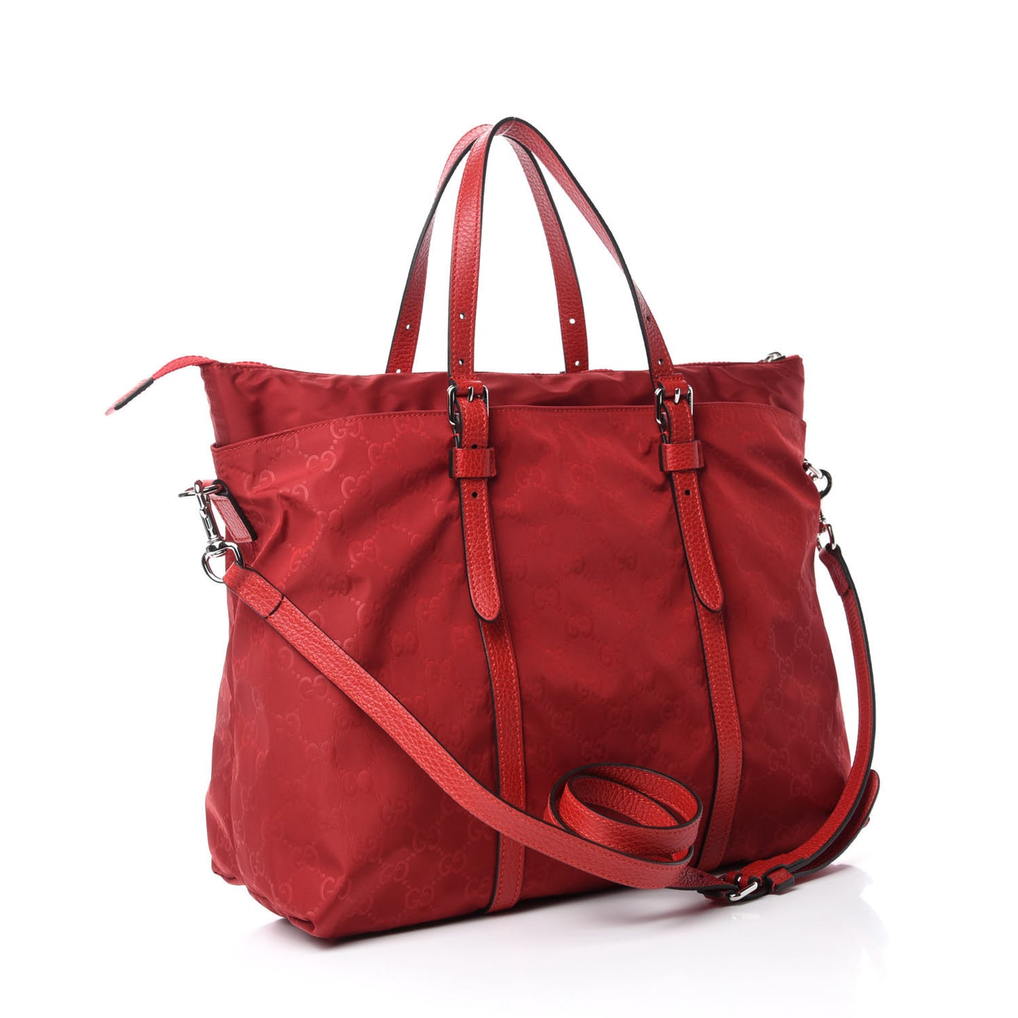 Nylon Monogram Dollar Calfskin Tote Vibrant Red