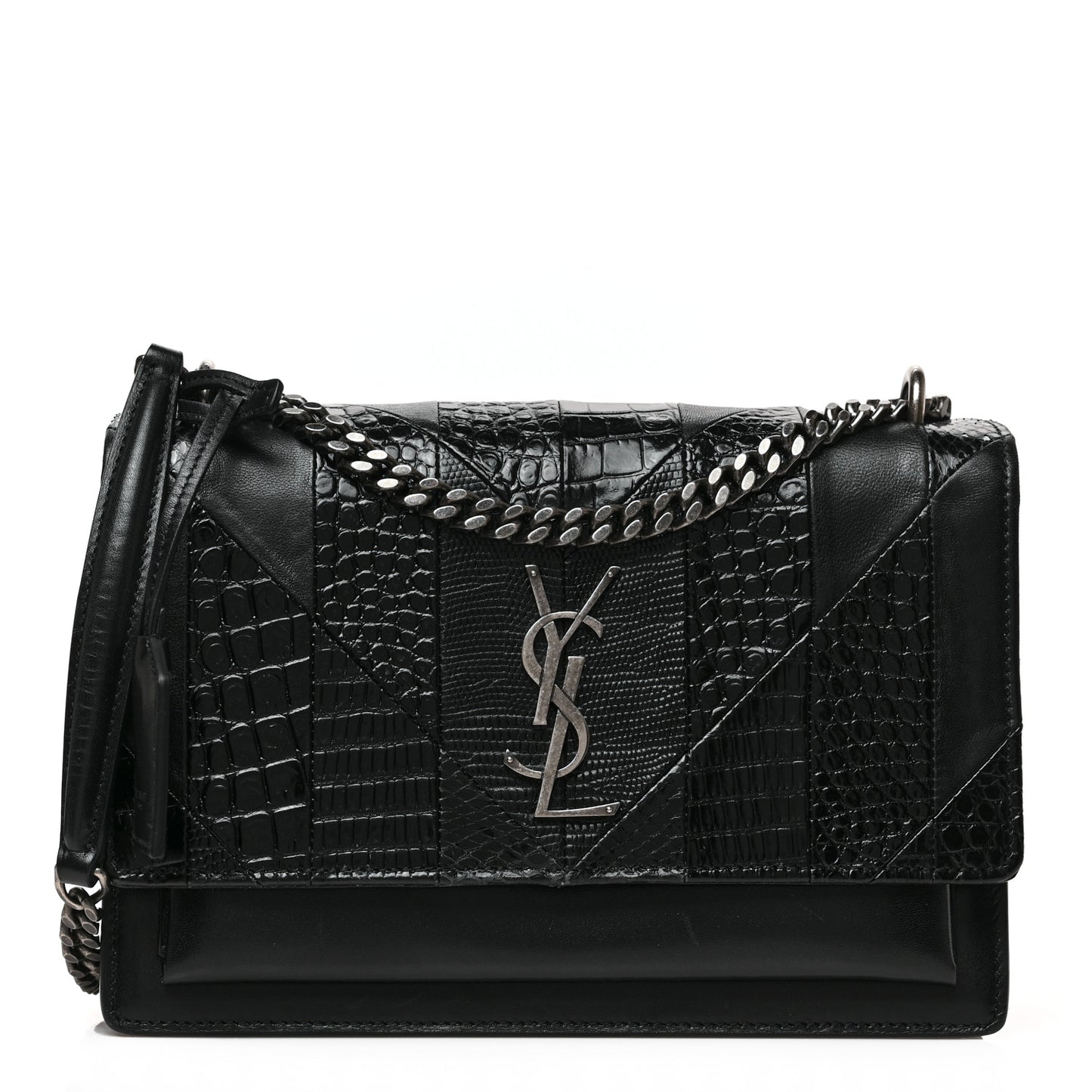 Calfskin Mixed Quilted Crocodile Embossed Medium Monogram Sunset Black