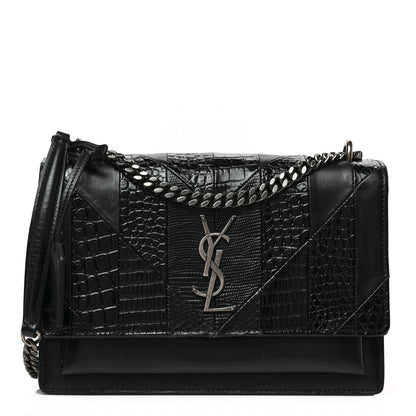 Saint Laurent Calfskin Mixed Quilted Crocodile Embossed Medium Monogram Sunset Black 1 of 8