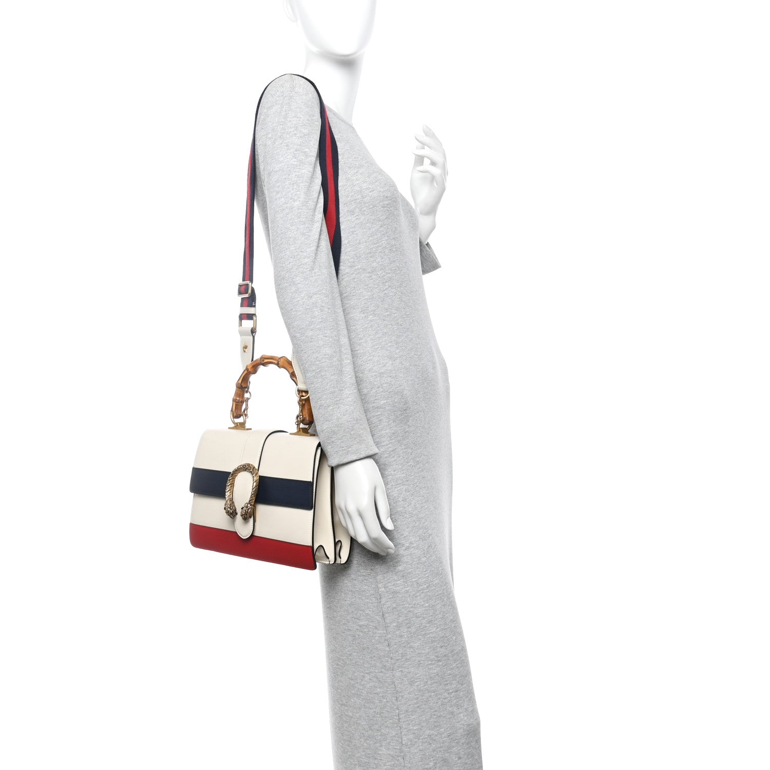 Gucci Calfskin Bamboo Web Medium Dionysus Top Handle Bag White Blue Hibiscus Red 2 of 10