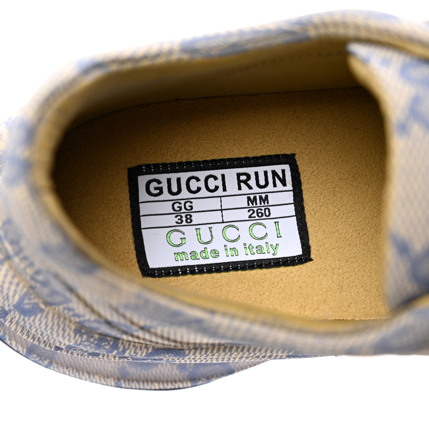 Gucci Ultralight Plume Calfskin Monogram Printed Womens Gucci Run Sneakers 38 Beige Blue 7 of 7