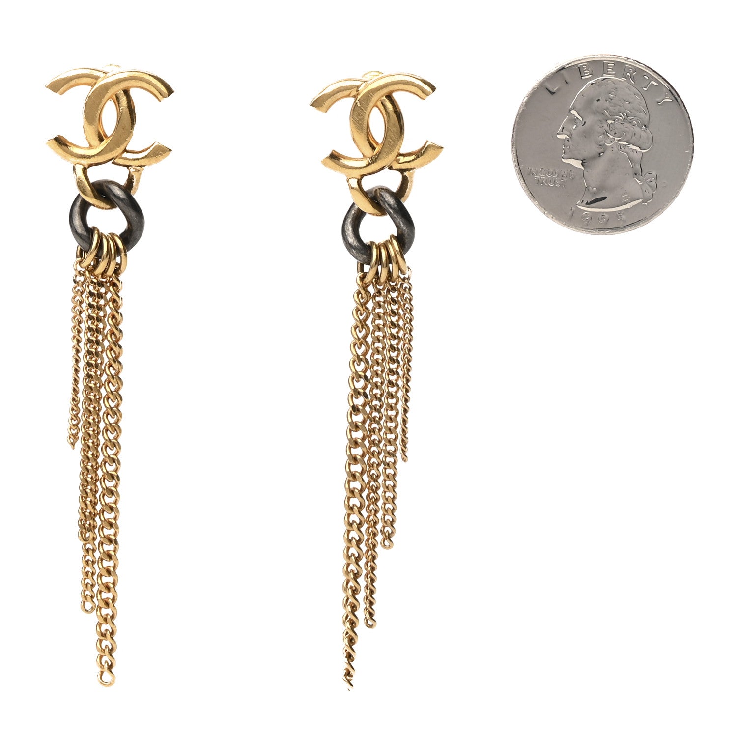 Chanel Chain CC Dangle Earrings Gold 2 of 5