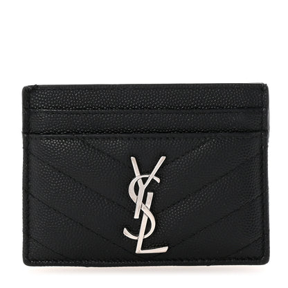 Saint Laurent Grain De Poudre Matelasse Chevron Monogram Credit Card Case Black 1 of 7