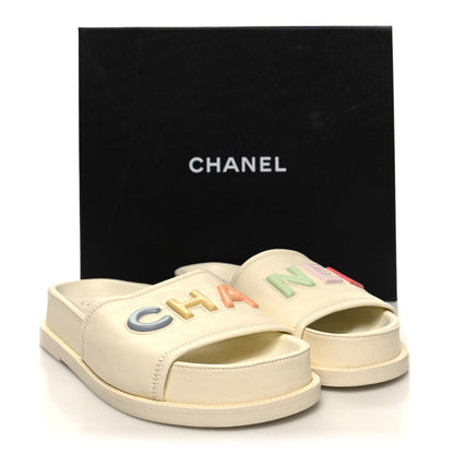 Chanel Lambskin Cha-Nel Mule Sandals 39 Ivory Multicolor 10 of 10