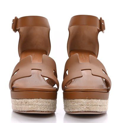 Hermes Goatskin Elda Espadrille Wedge Sandals 37 Natural 2 of 9