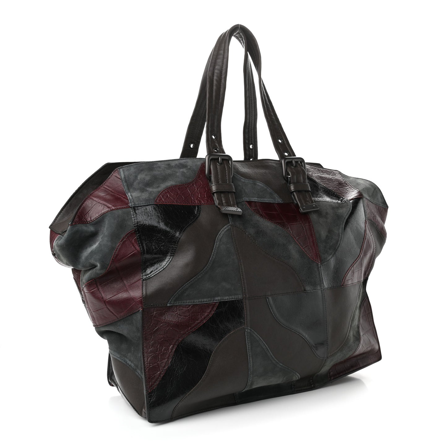 Suede Nappa Croc Embossed Patchwork Travel Bag Multicolor
