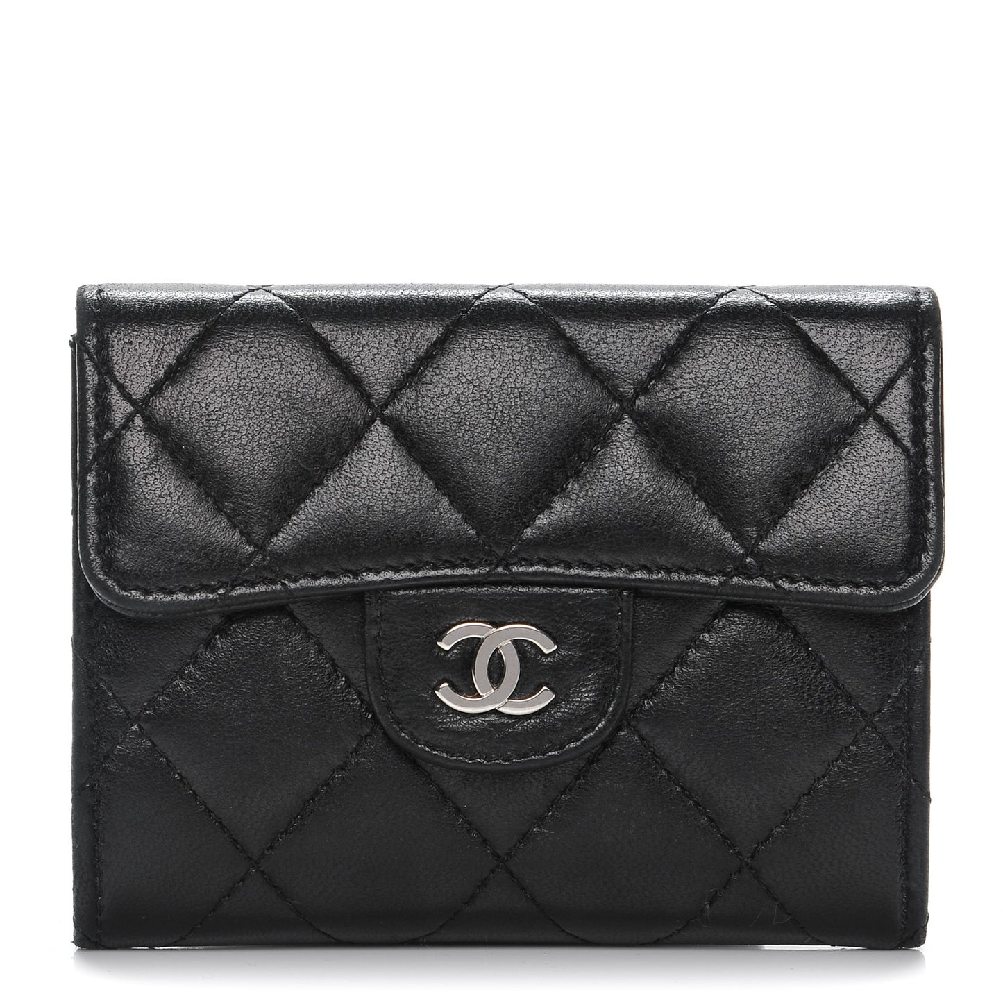 Lambskin Quilted Flap Card Holder Wallet Black