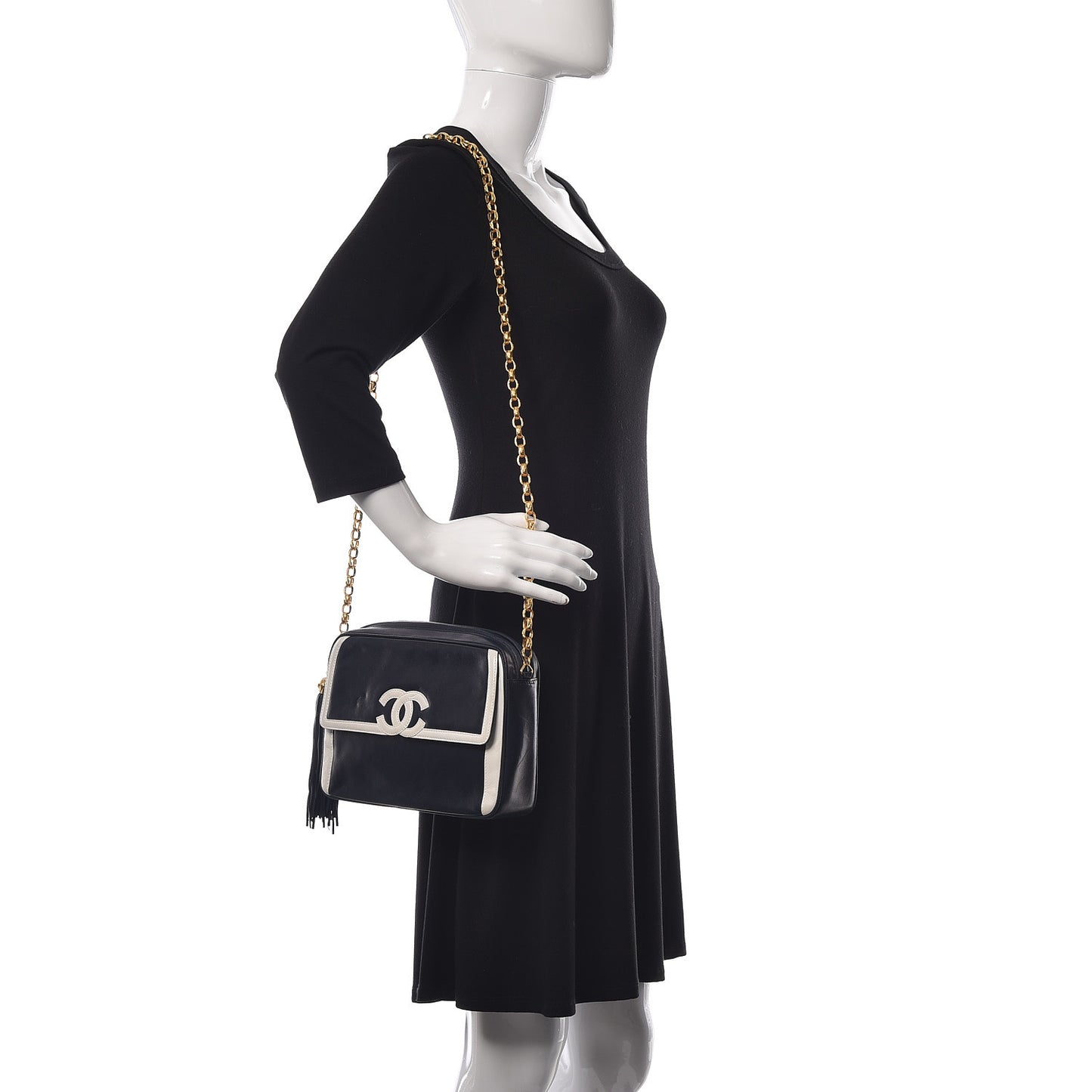 Lambskin Tassel Camera Case Navy White