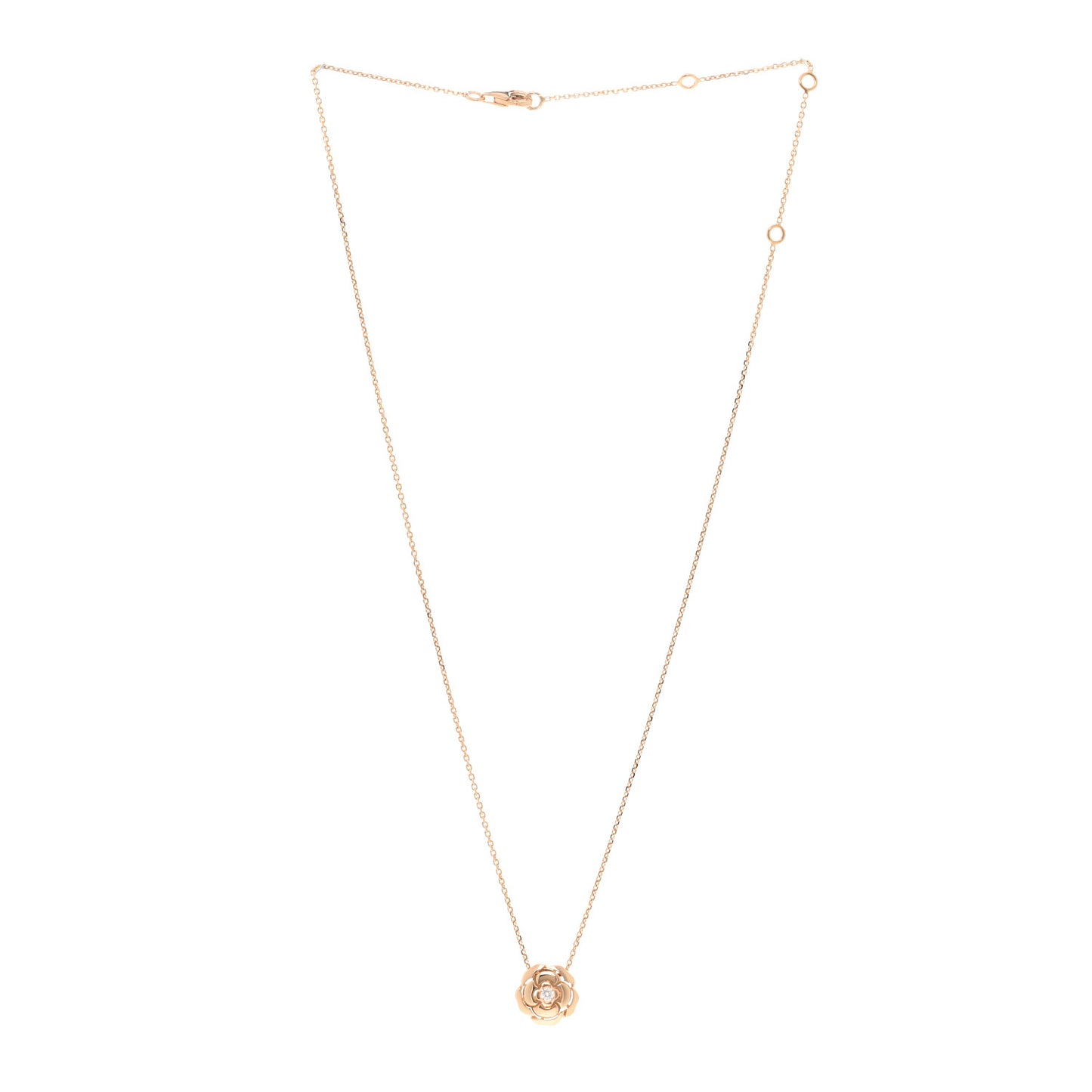 18K Rose Gold Diamond Extrait de Camelia Pendant Necklace