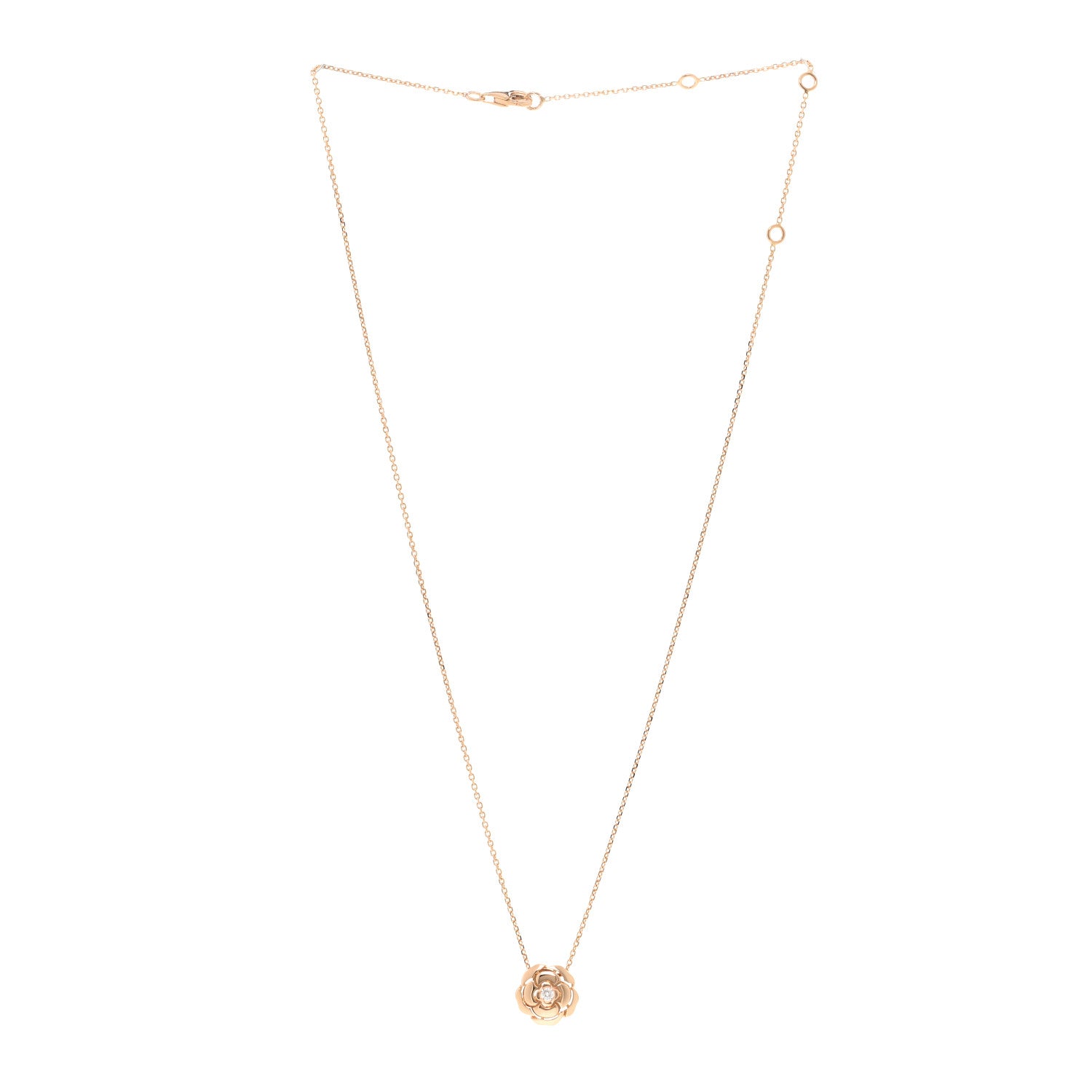 Chanel 18K Rose Gold Diamond Extrait de Camelia Pendant Necklace 3 of 4