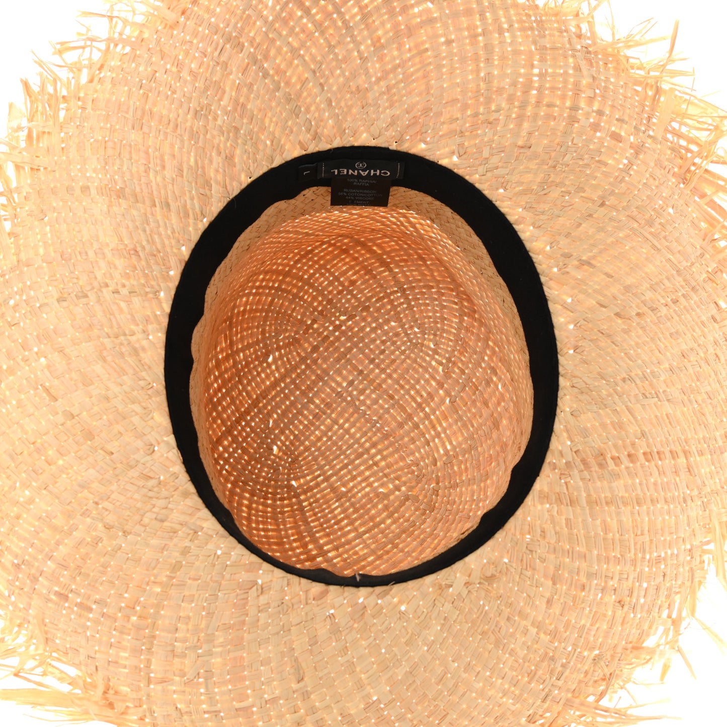 Raffia Wide Brimmed Hat L Beige Black