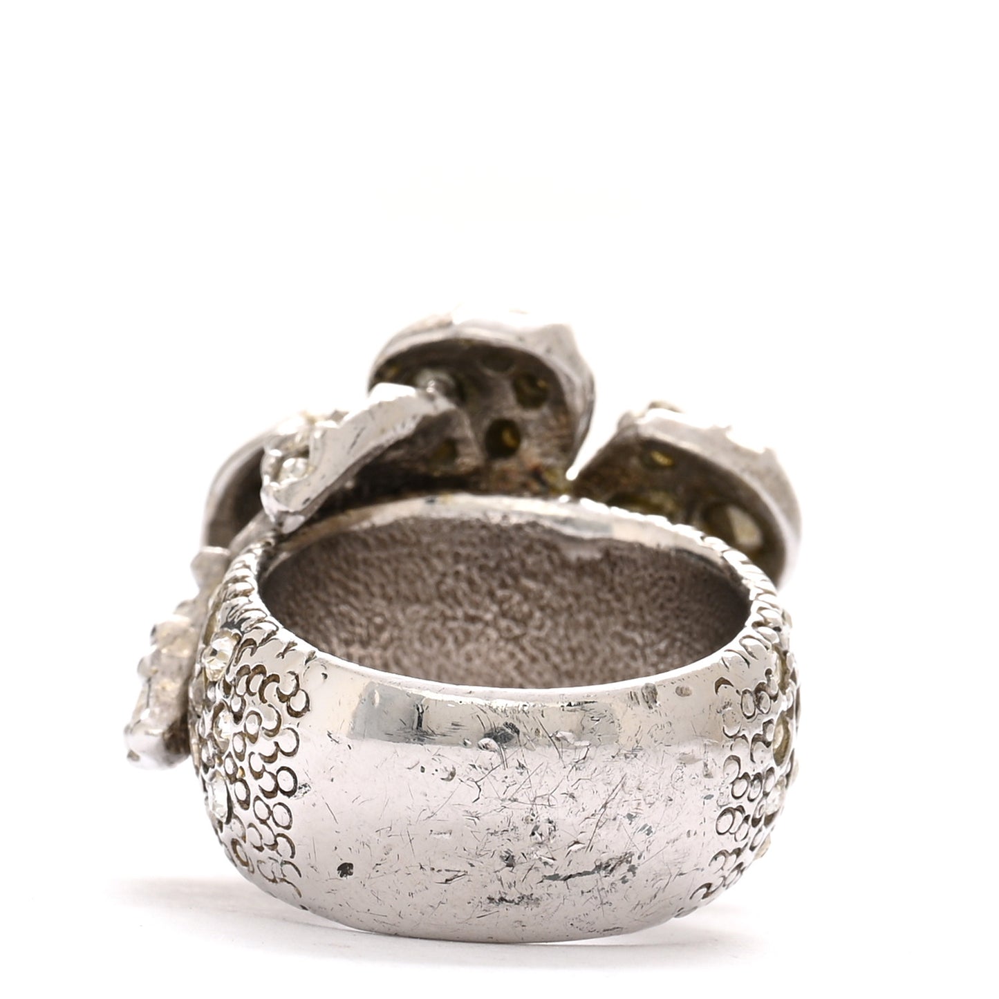 Crystal Camellia CC Ring Silver