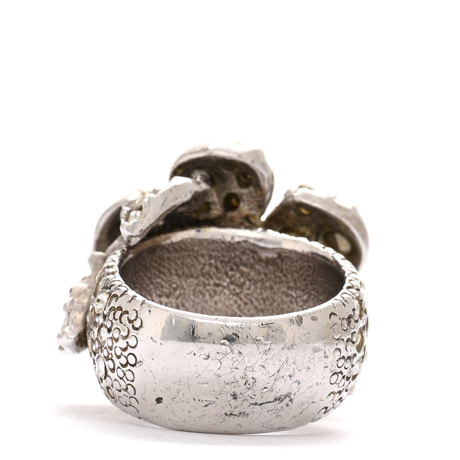 Chanel Crystal Camellia CC Ring Silver 3 of 5