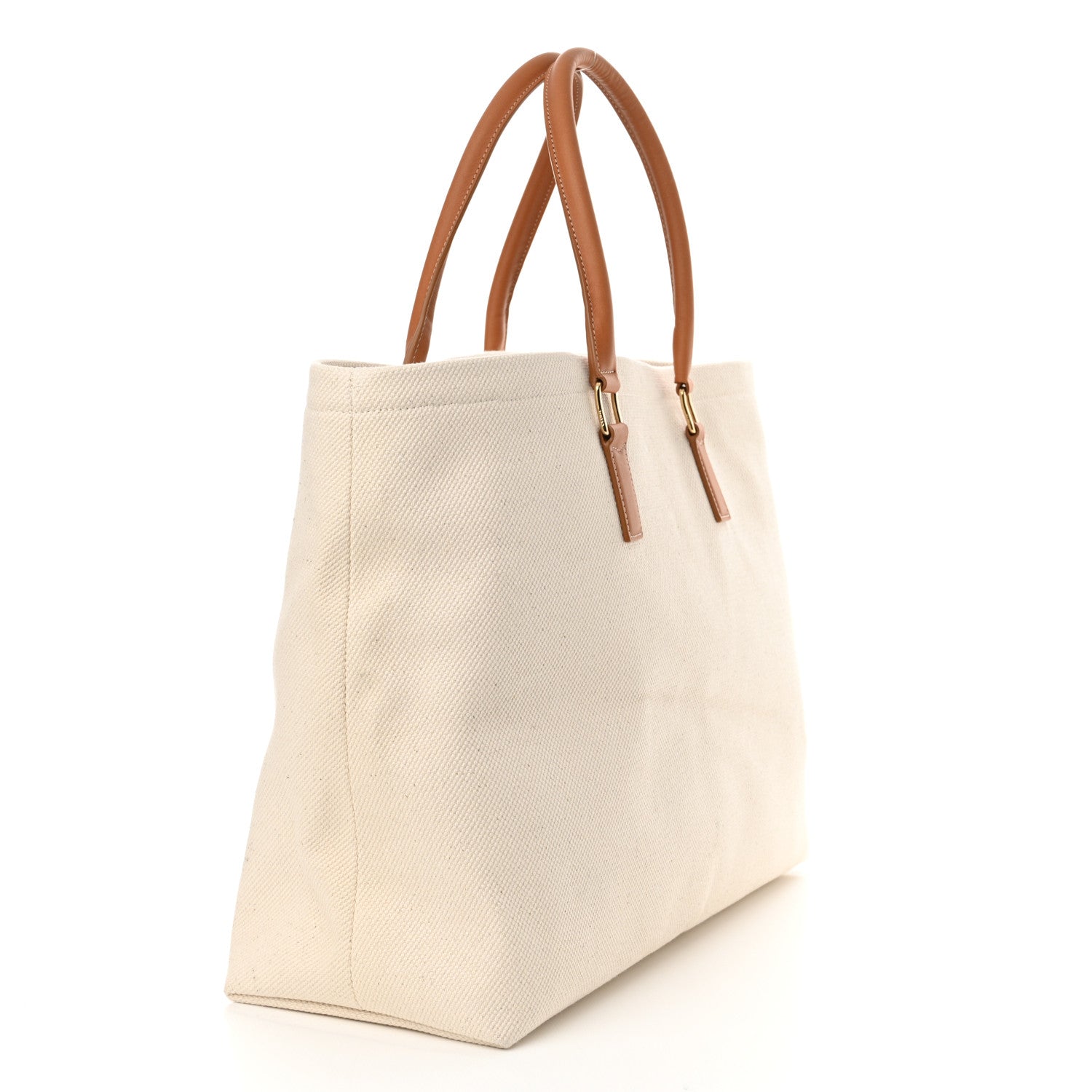 Celine Canvas Calfskin Logo Print Horizontal Cabas Natural Tan 3 of 11