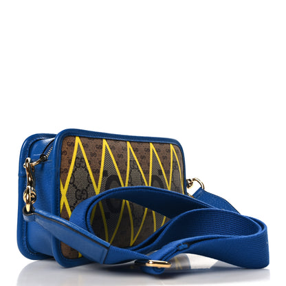 Gucci GG Supreme Monogram Mix Textured Dollar Calfskin Rhombus Inlay Crossbody Bag Beige Ebony Harvest Joy Blue 3 of 10