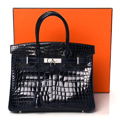 Hermes Shiny Porosus Crocodile Birkin 30 Bleu Marine 35 of 35