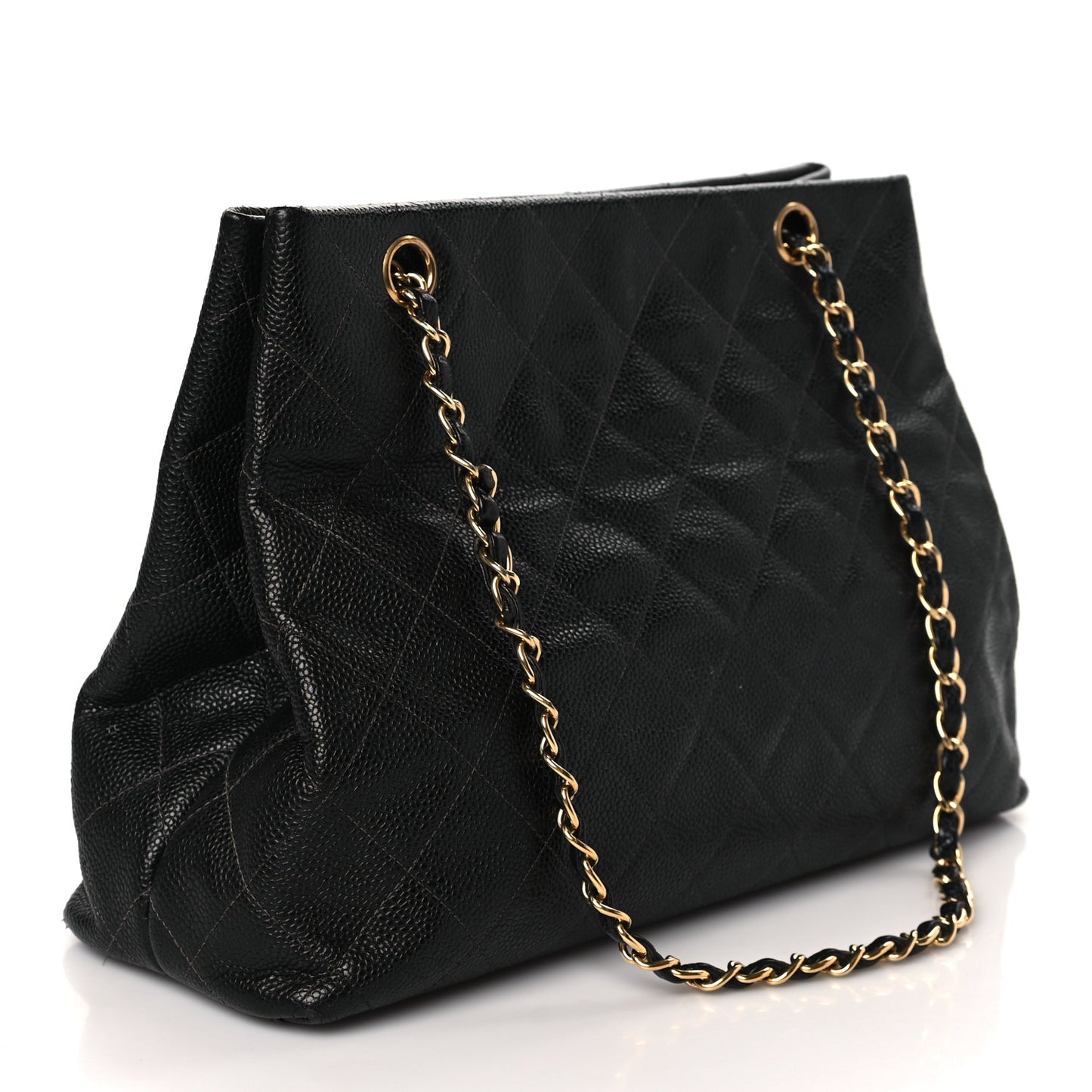 Caviar Quilted Shopping Tote Black