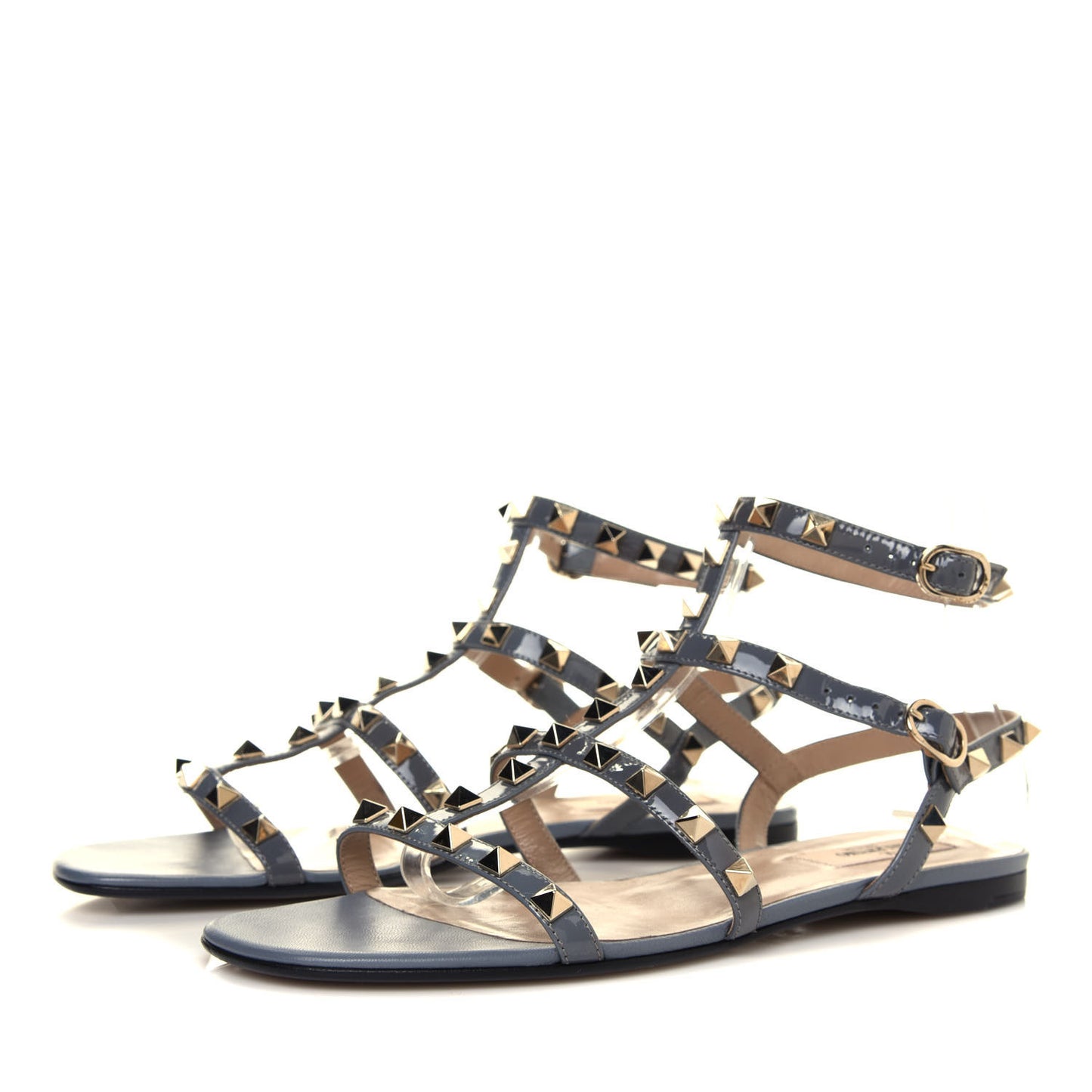 Patent Rockstud Gladiator Flat Sandals 38 Light Stone