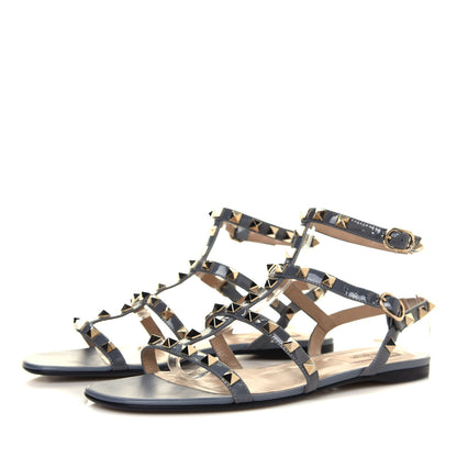 Valentino Garavani Patent Rockstud Gladiator Flat Sandals 38 Light Stone 3 of 8