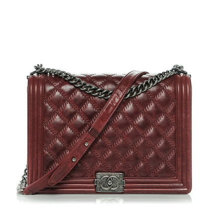 Chanel Calfskin Quilted Double Stitch Large Boy Flap Burgundy 1 of 8