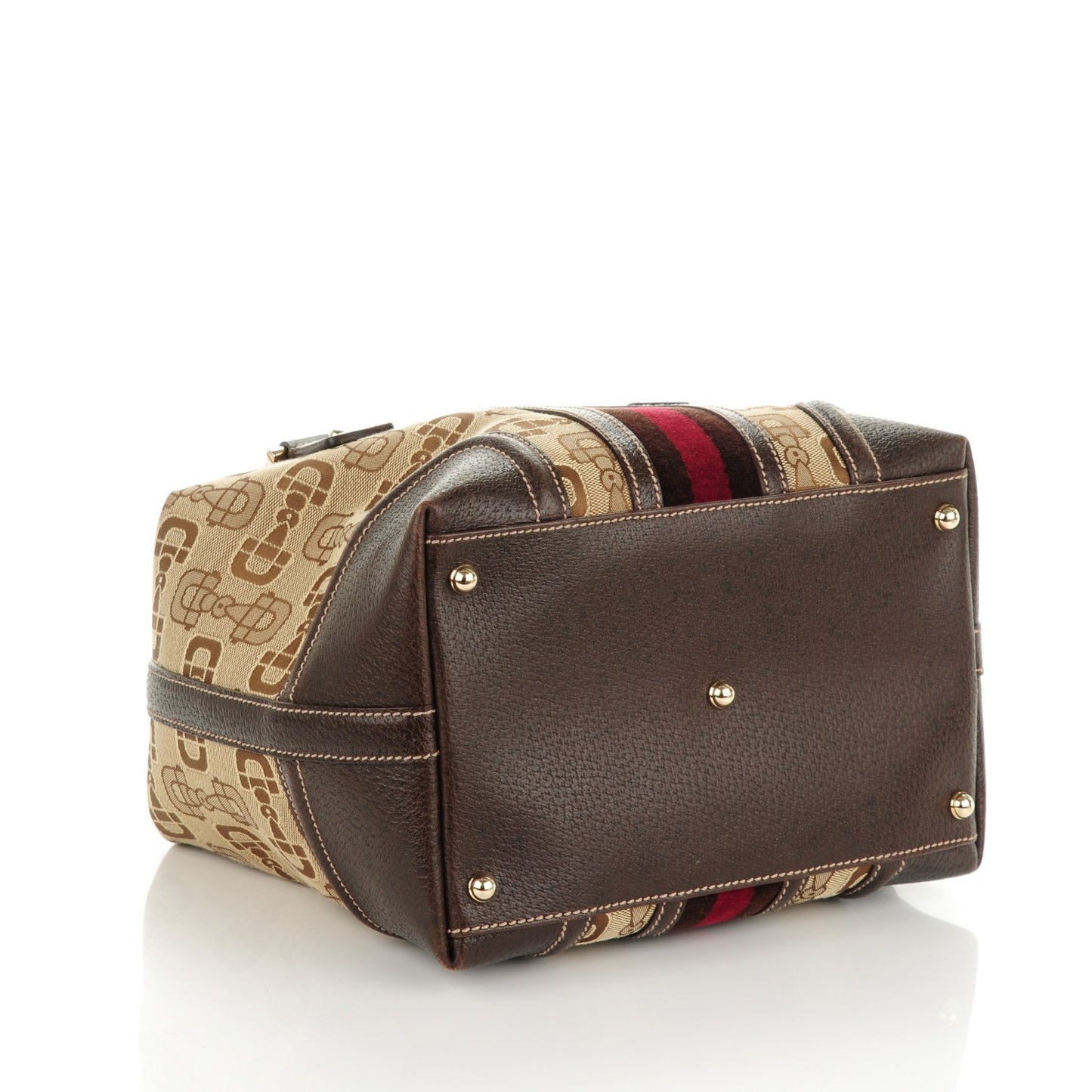 Horsebit Canvas Treasure Boston Tote Dark Brown