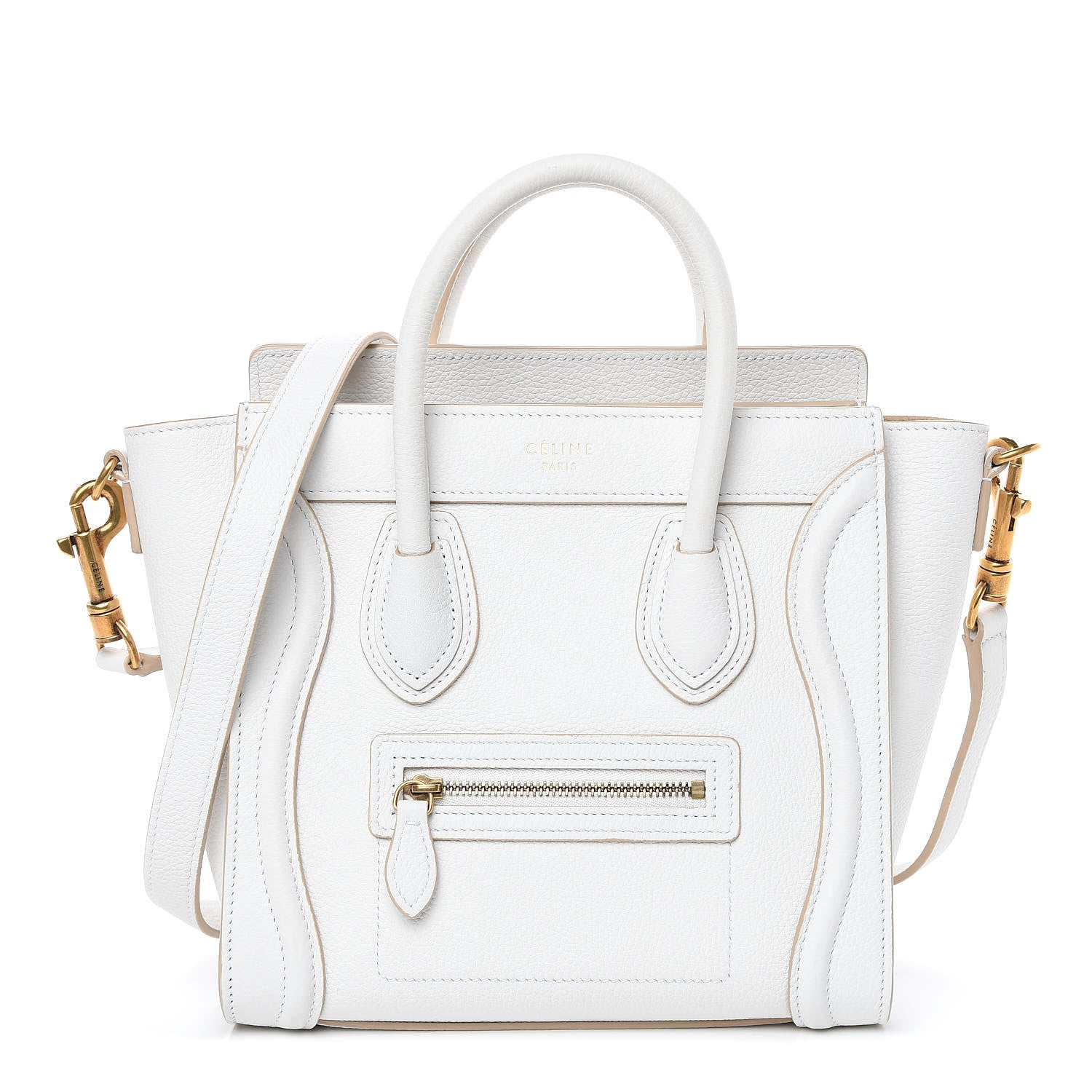 Celine Drummed Calfskin Nano Luggage Optic White 1 of 12