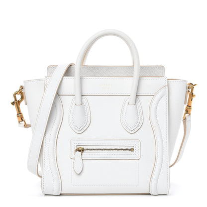 Celine Drummed Calfskin Nano Luggage Optic White 1 of 12