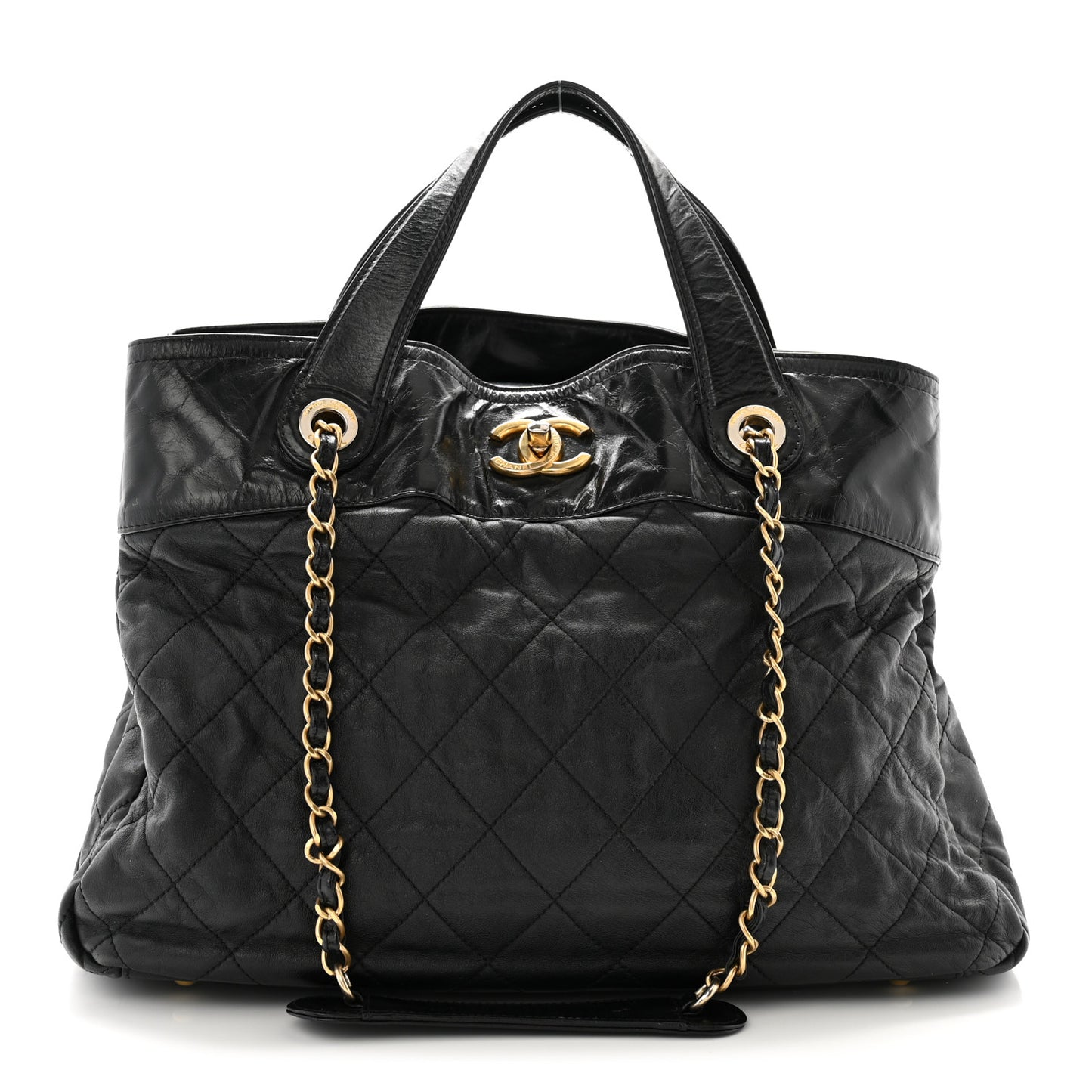 Iridescent Calfskin Quilted Large In The Mix Tote Black