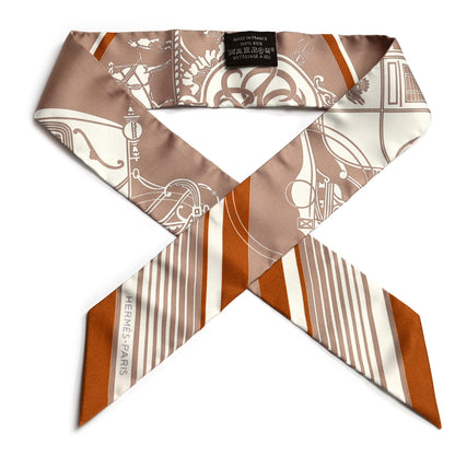 Hermes Silk Ex-Libris Twilly Beige White Caramel 1 of 4