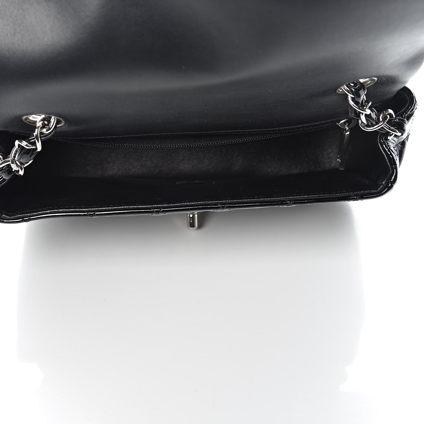Patent Calfskin Quilted Mini Rectangular Flap Black