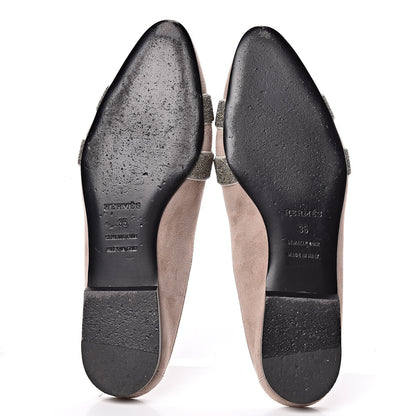 Hermes Suede Goatskin Crystal Roxane Mules 35 Champagne Rose Grey 5 of 18