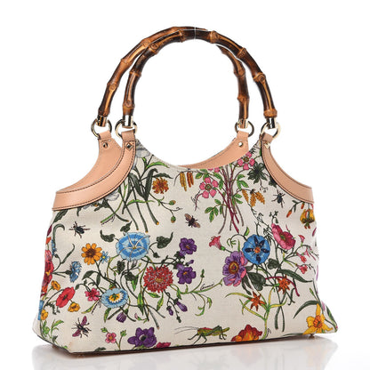 Gucci Canvas Floral Flora Bamboo Handle Bag 3 of 9