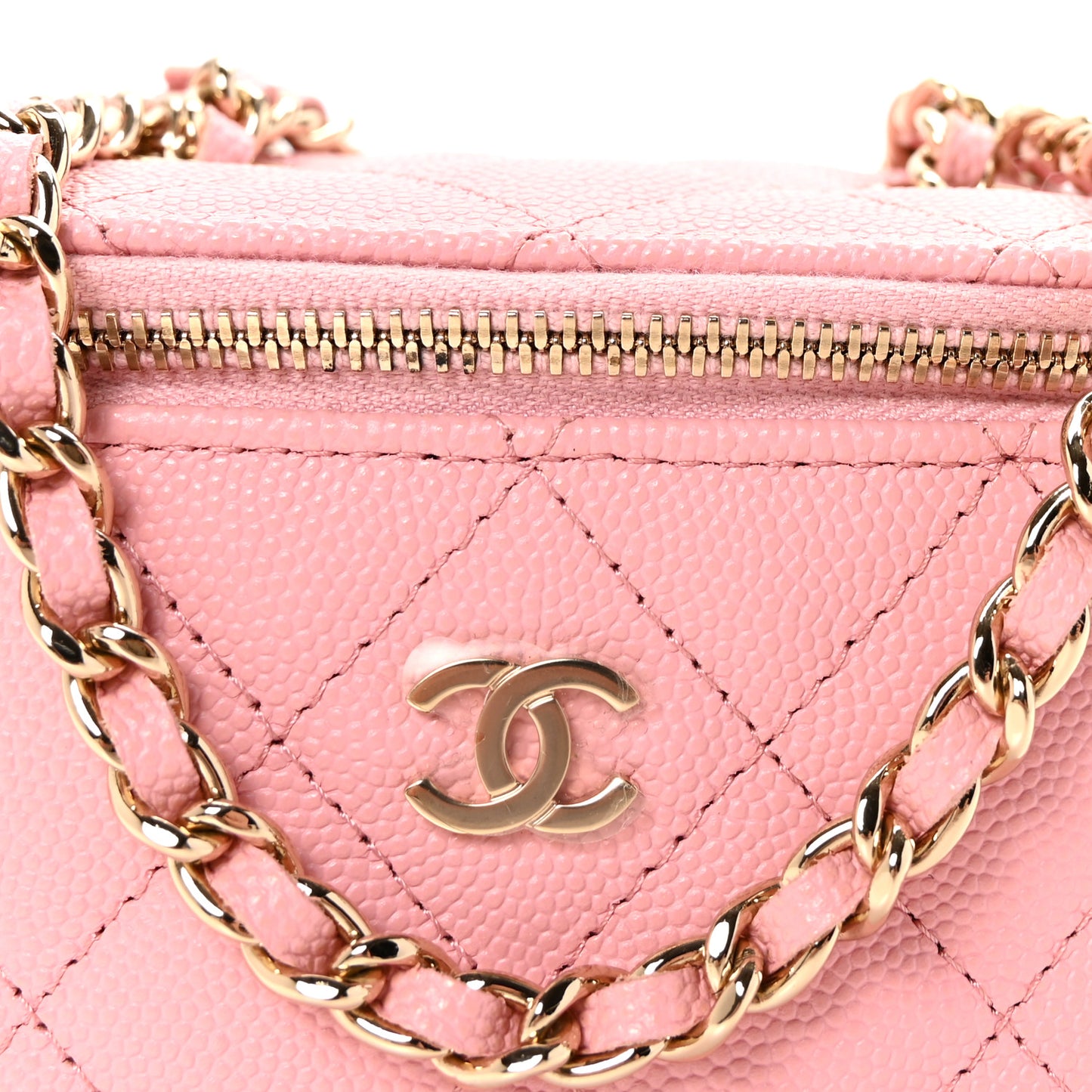 Caviar Quilted Mini Vanity Case With Chain Pink