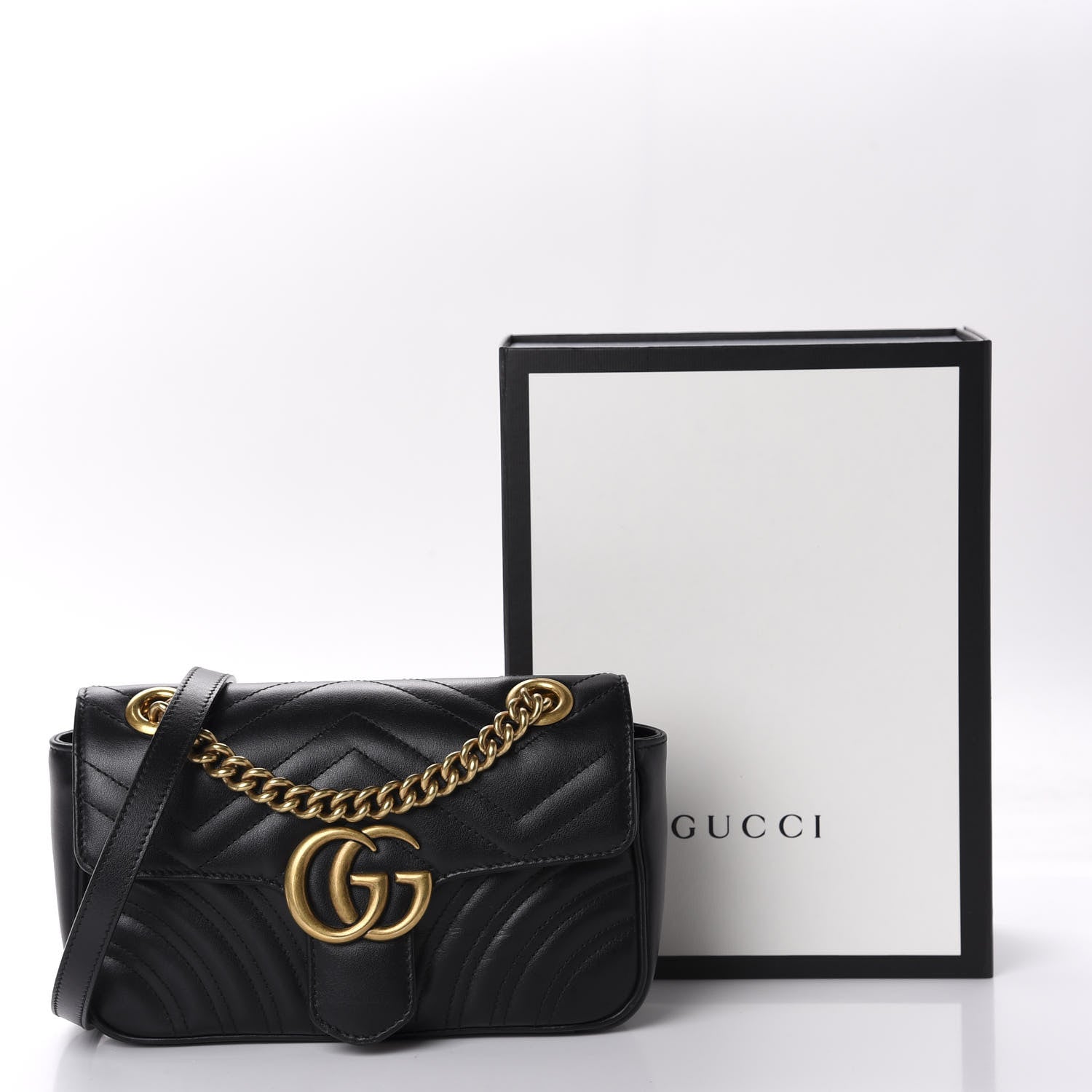 Gucci Calfskin Matelasse Mini GG Marmont Shoulder Bag Black 12 of 12