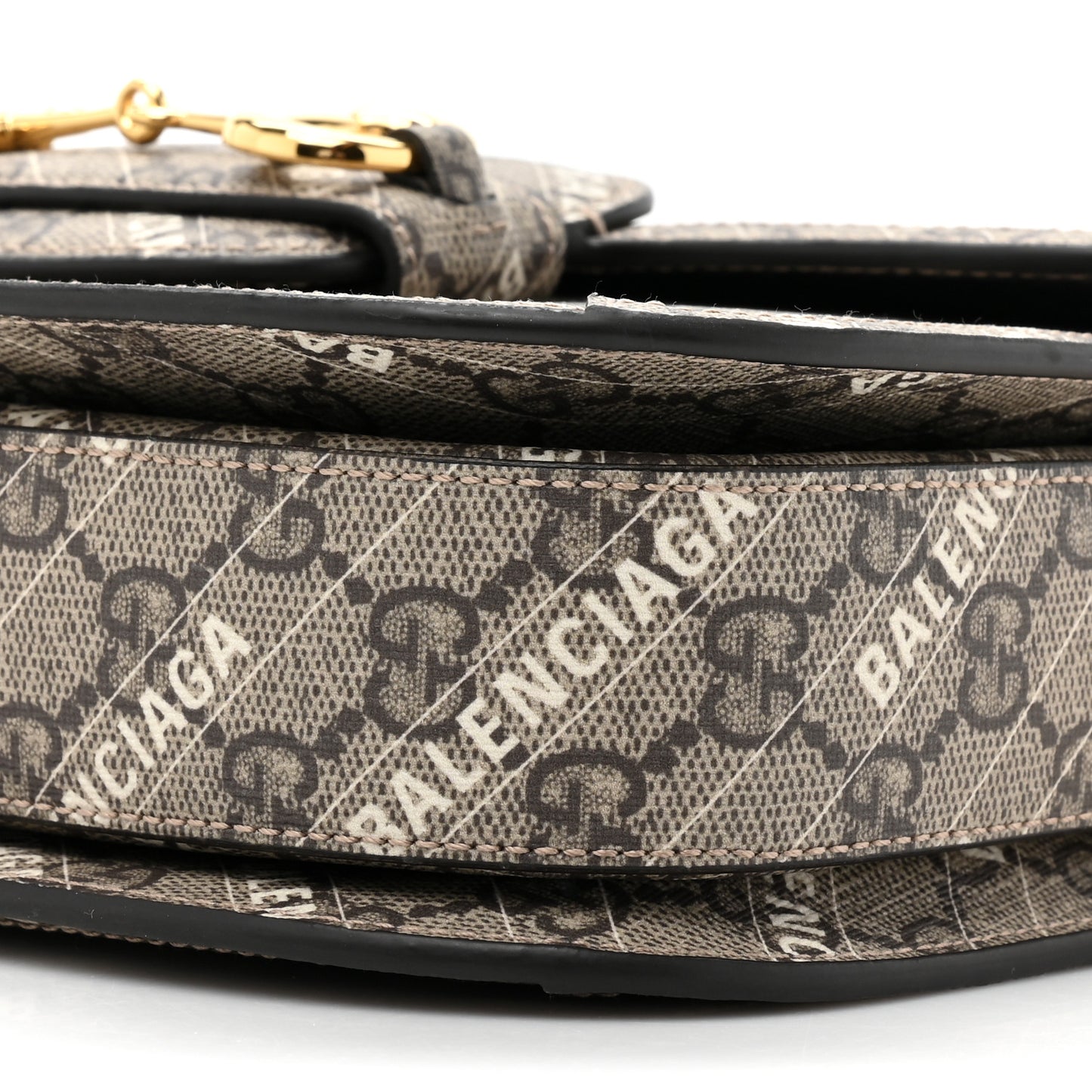 X BALENCIAGA GG Supreme Monogram Logo Print Horsebit 1955 Shoulder Bag Beige Ebony